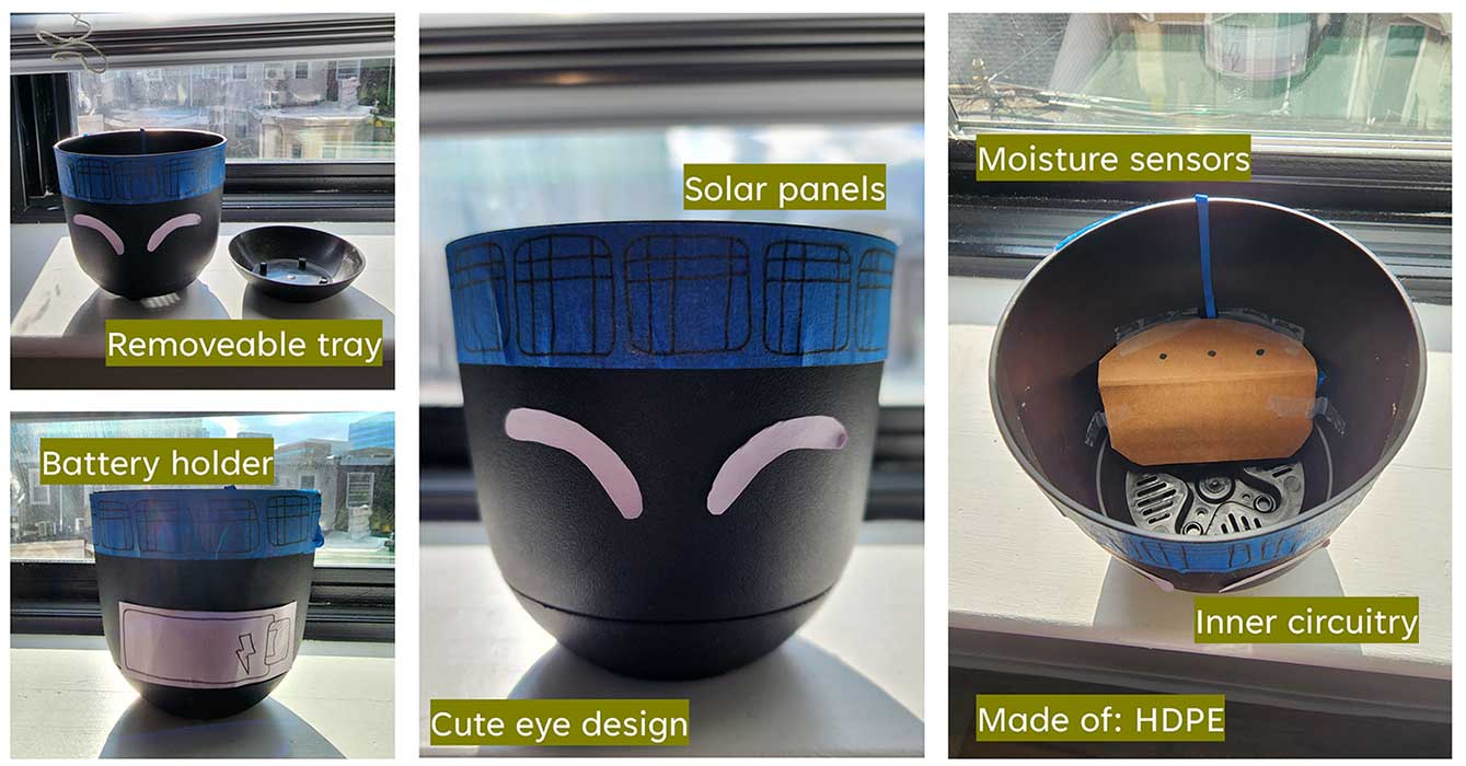 Different angles of our final physical prototype pot