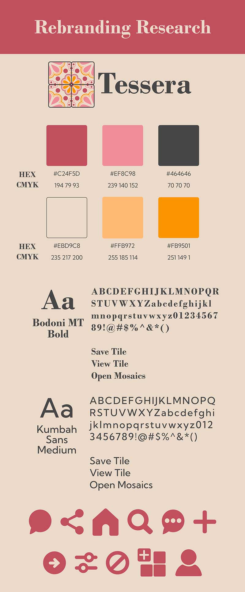 new deisgn and rebranding plans visualized including the new pink and orange color scheme, font choices, and symbol/logo design