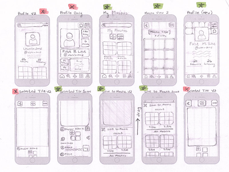 10 Sketches on iPhone screen showing ideas for the project