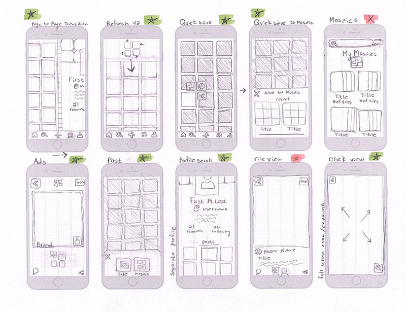 10 Sketches on iPhone screen showing ideas for the project