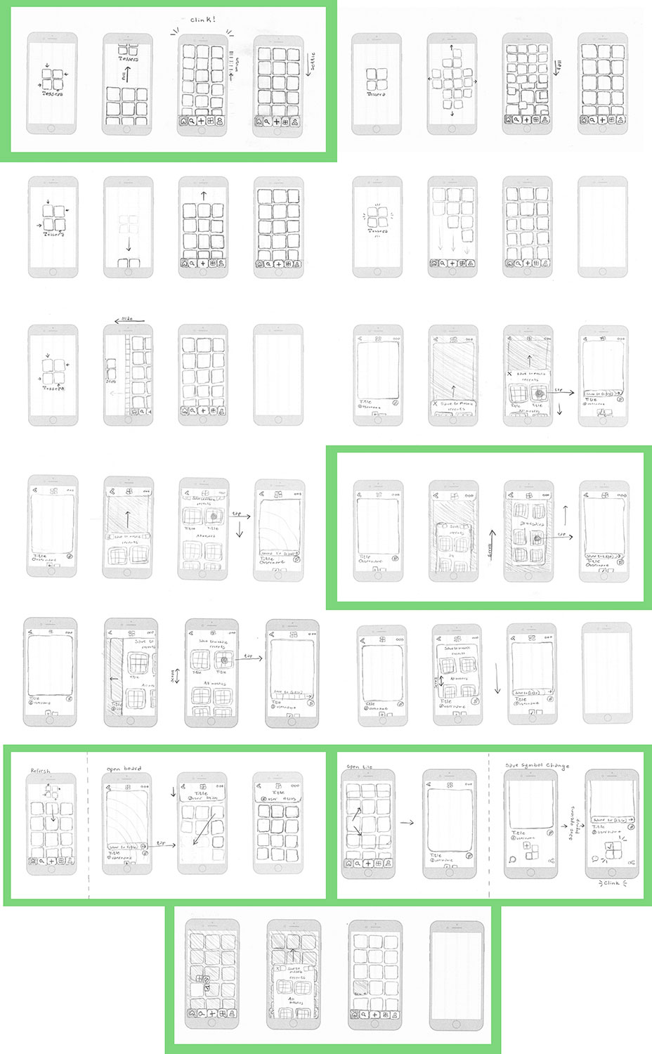 52 sketches of different propsed interactions and their steps