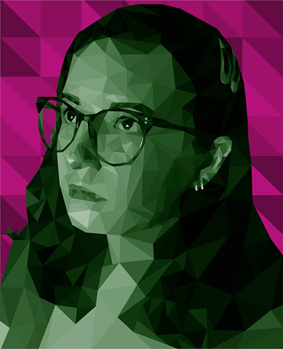 Complementary color low poly geometric self-portrait