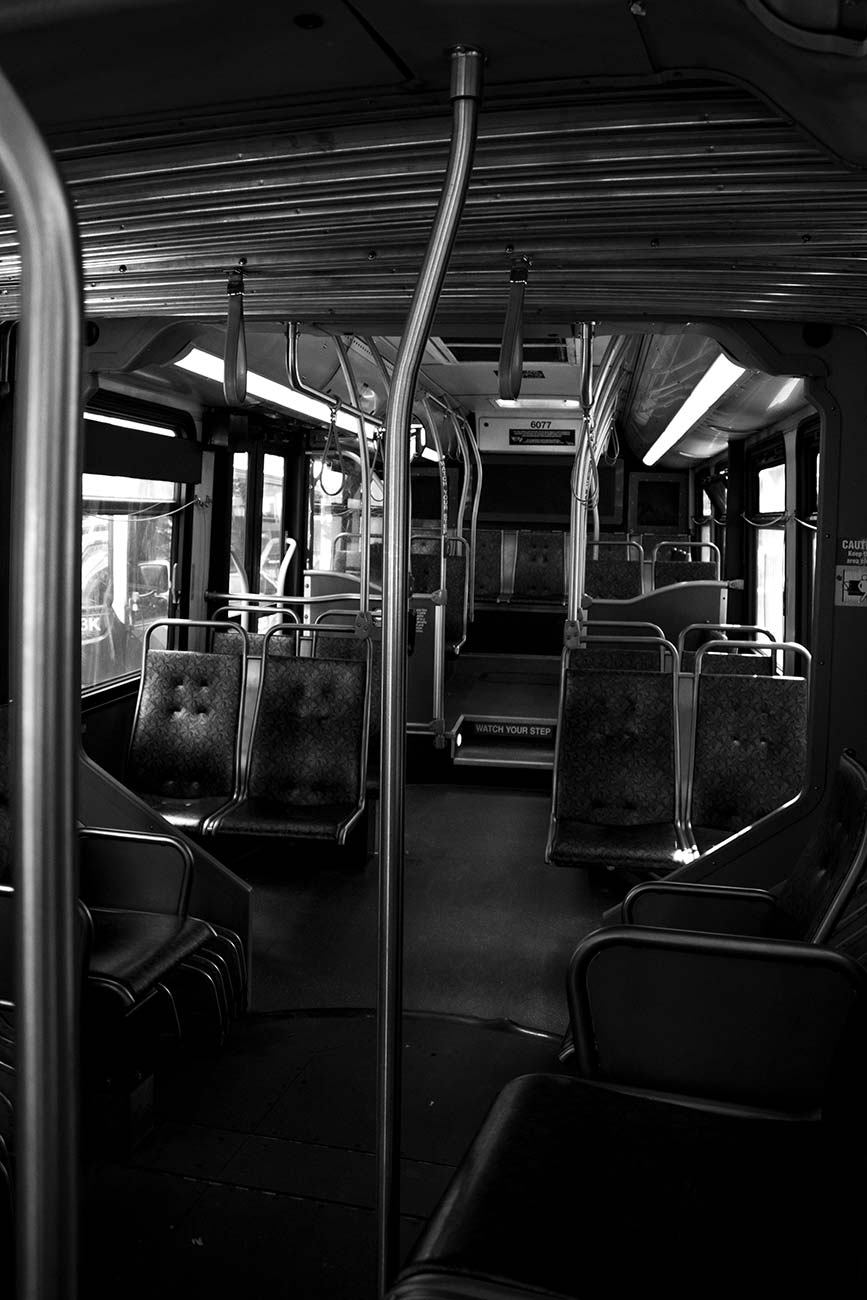 Black and white Empty Seattle Bus